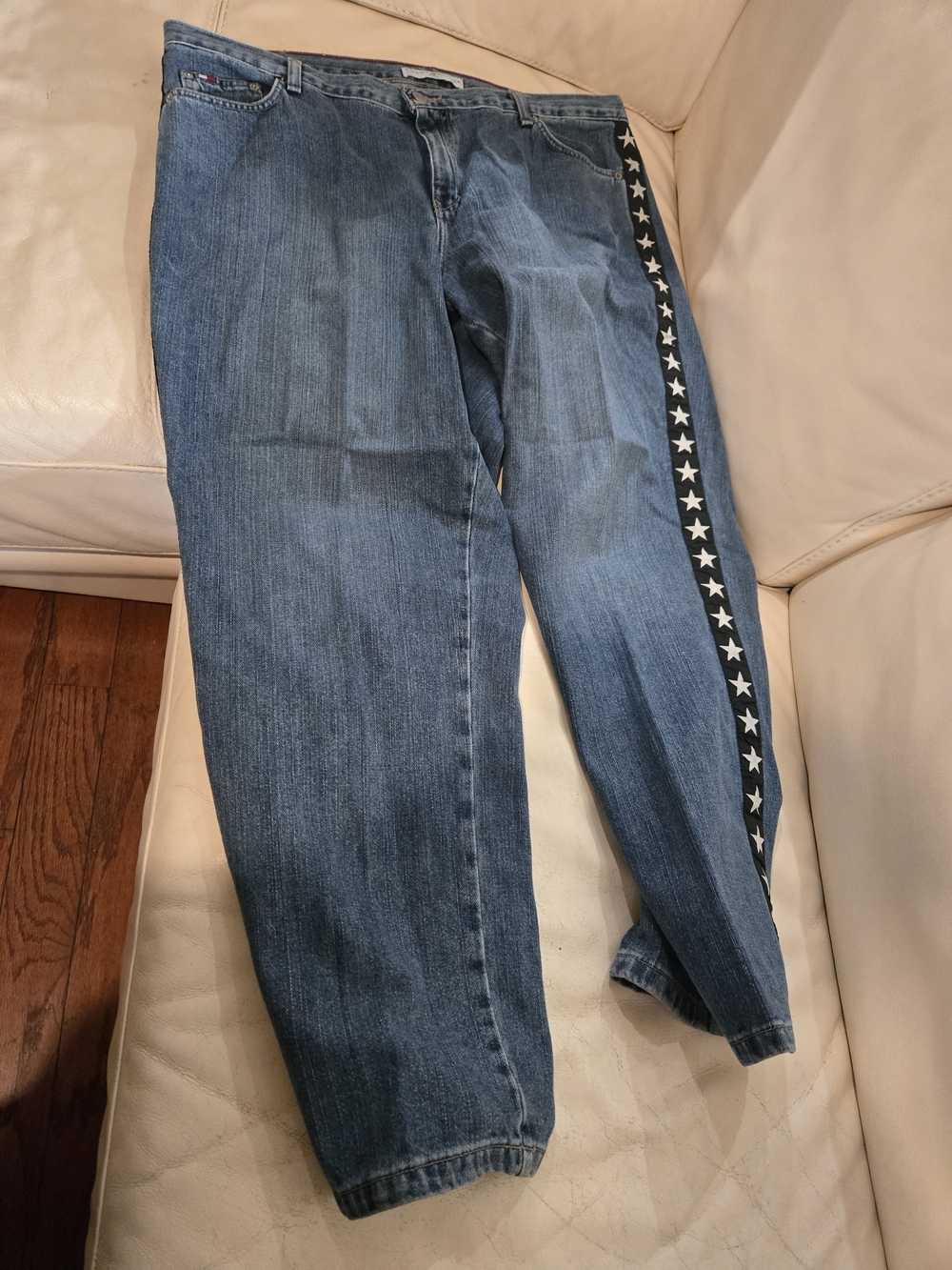 Tommy Hilfiger Blue Jeans with Black Star-Trim Side Stripe